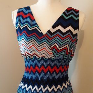 Chevron Patterned Maxi Dress - Blue and Red